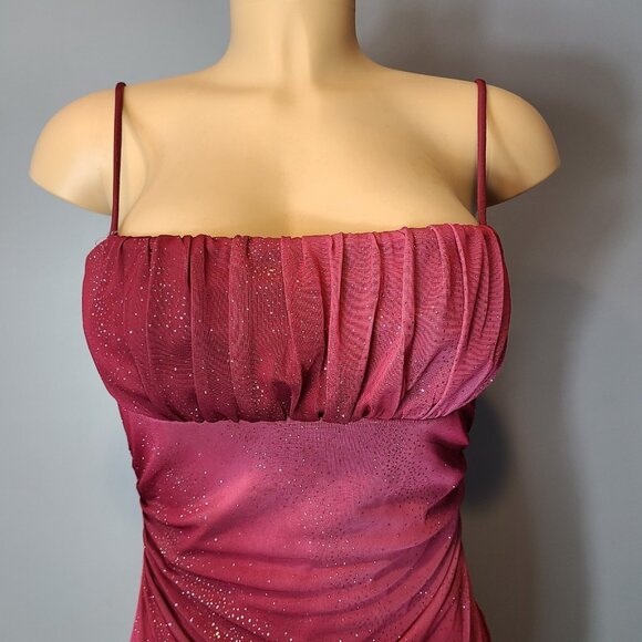 Vtg 90s Y2K Taboo Pink Glitter Asymmetrical Fairy Babydoll Dress Size M Ruched - Picture 9 of 10